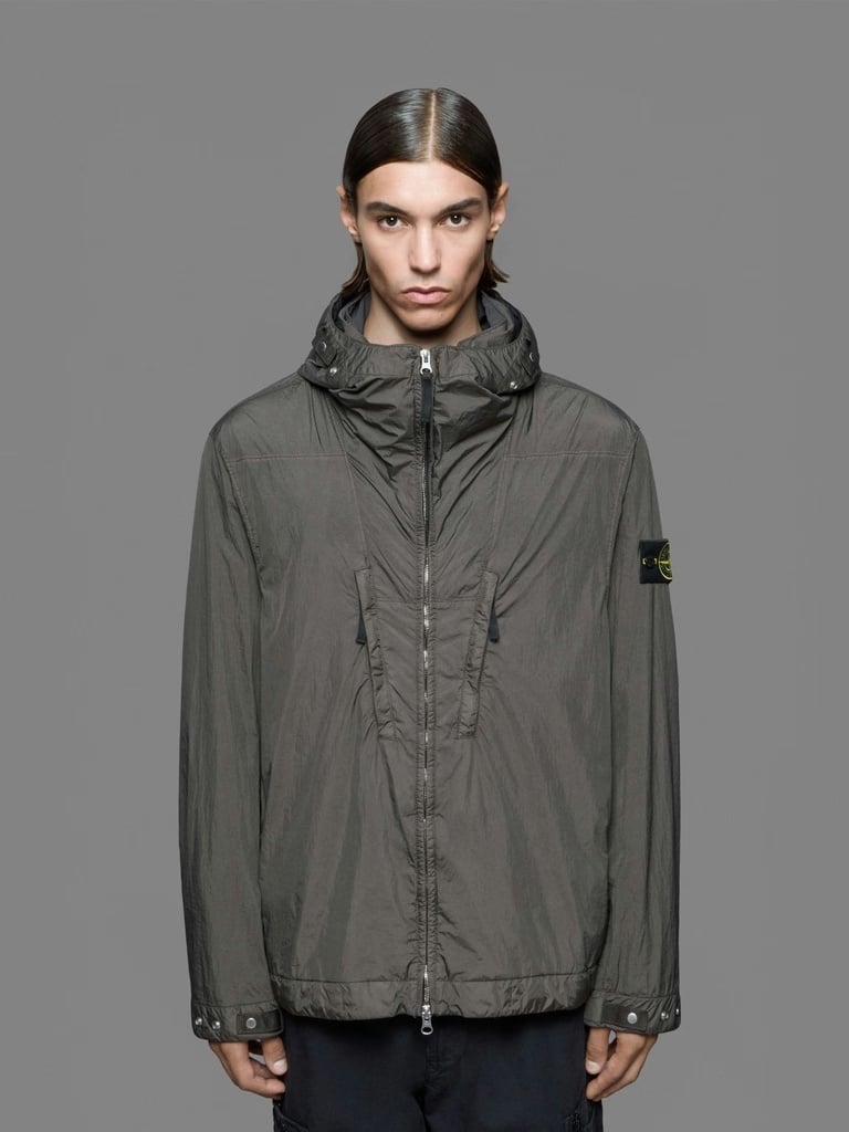 Stone Island garment dyed crinkle reps ny No Seasons jacket worn by a model