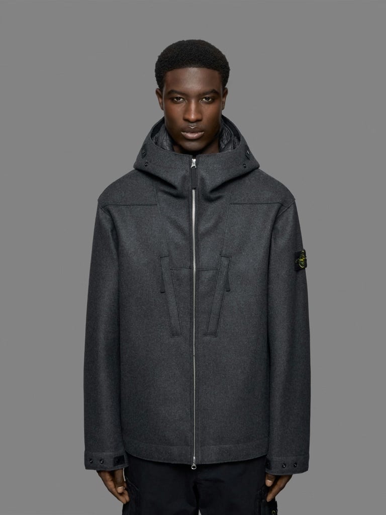 Stone Island panno No Seasons jacket worn by a model